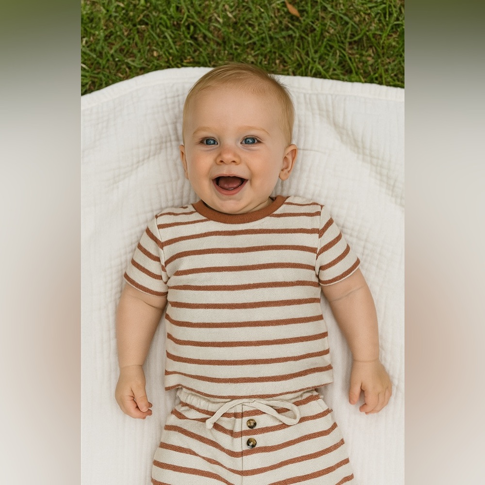 Carter's Cozy Striped Baby Boy Set in Cream and Brown Toddler Baby Size 12 month